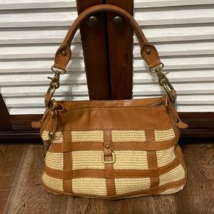 Fossil Fifty-Four Straw Leather Tote Bag Tan